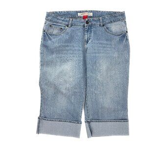 Mossimo Denim Crop Cuffed‎ Distressed Women'ss ize 16W Medium Blue Denim Jeans